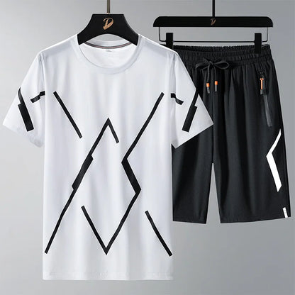Men T Shirt Suit Shorts Tshirt Set