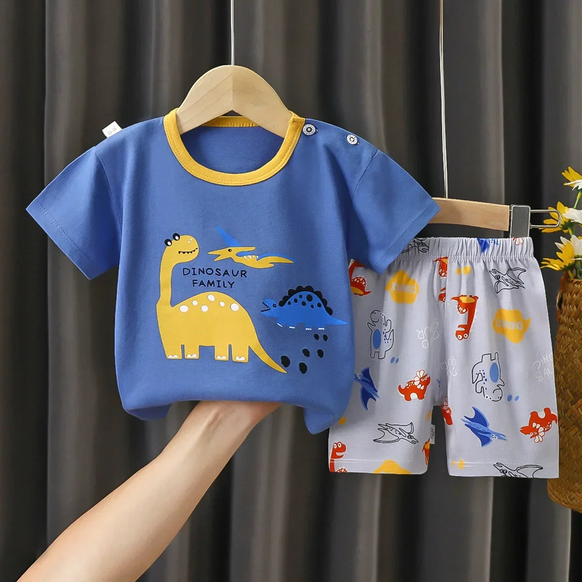 2-Piece Summer Cotton T-Shirt & Shorts Set for Toddlers – Unisex Cartoon Print Outfit