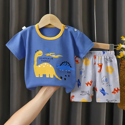 2-Piece Summer Cotton T-Shirt & Shorts Set for Toddlers – Unisex Cartoon Print Outfit