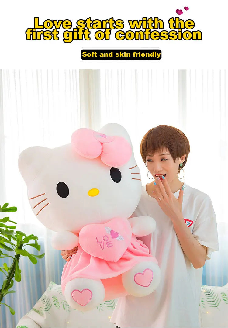 24-55cm Sanrio Hello Kitty Cat Plush Toys Cartoon KT Cat Plushie Doll Soft Stuffed Anime Pillow Birthday Gifts For Kids Girls