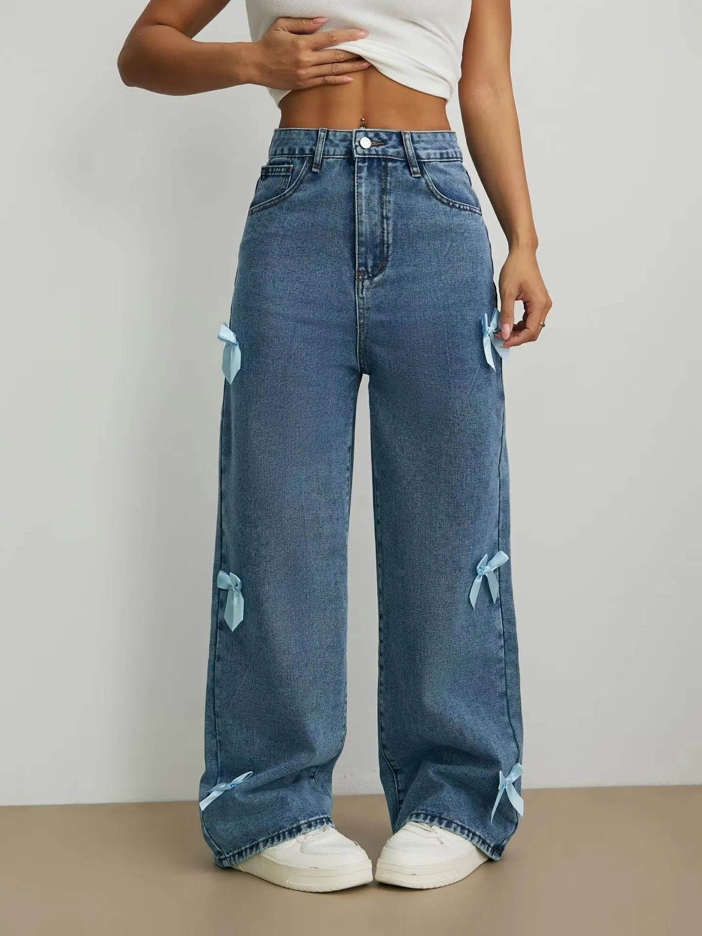 Street bow collage washed jeans