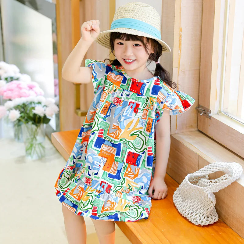 100% Cotton Summer Dress for Girls – Heart Print Sleeveless Princess Outfit