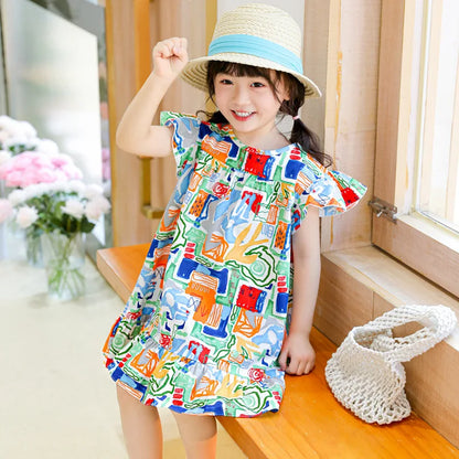 100% Cotton Summer Dress for Girls – Heart Print Sleeveless Princess Outfit