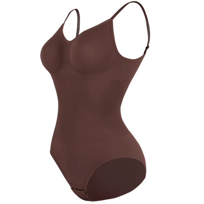 Low Back Bodysuit Shapewear for Women – Seamless Tummy Control Push-Up Body Shaper with Open Crotch & Adjustable Straps