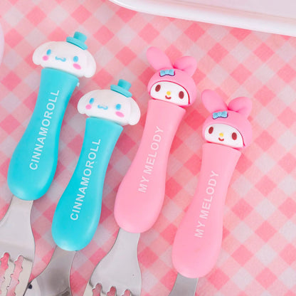 Anime Figure Hello Kitty Children Stainless Steel Cutlery Set Kuromi Cartoon Action Model Spoon Fork My Melody Baby Tableware