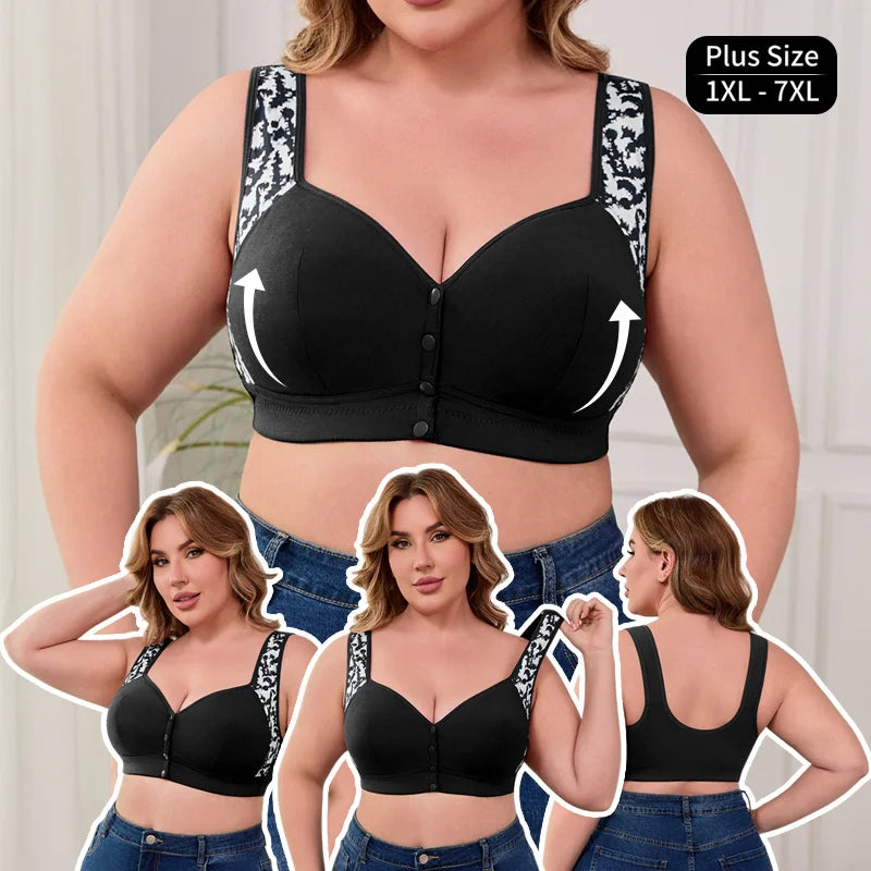 plus Size Front Closure Wireless Comfort Bra