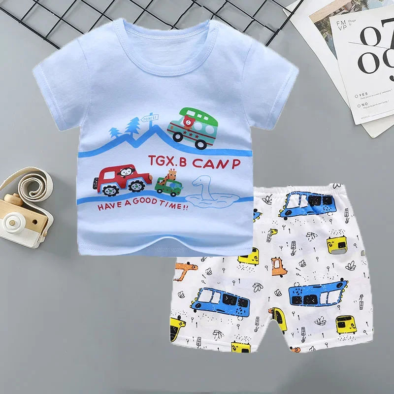 2PCS 100% Cotton Summer T-Shirt and Shorts Set for Toddlers