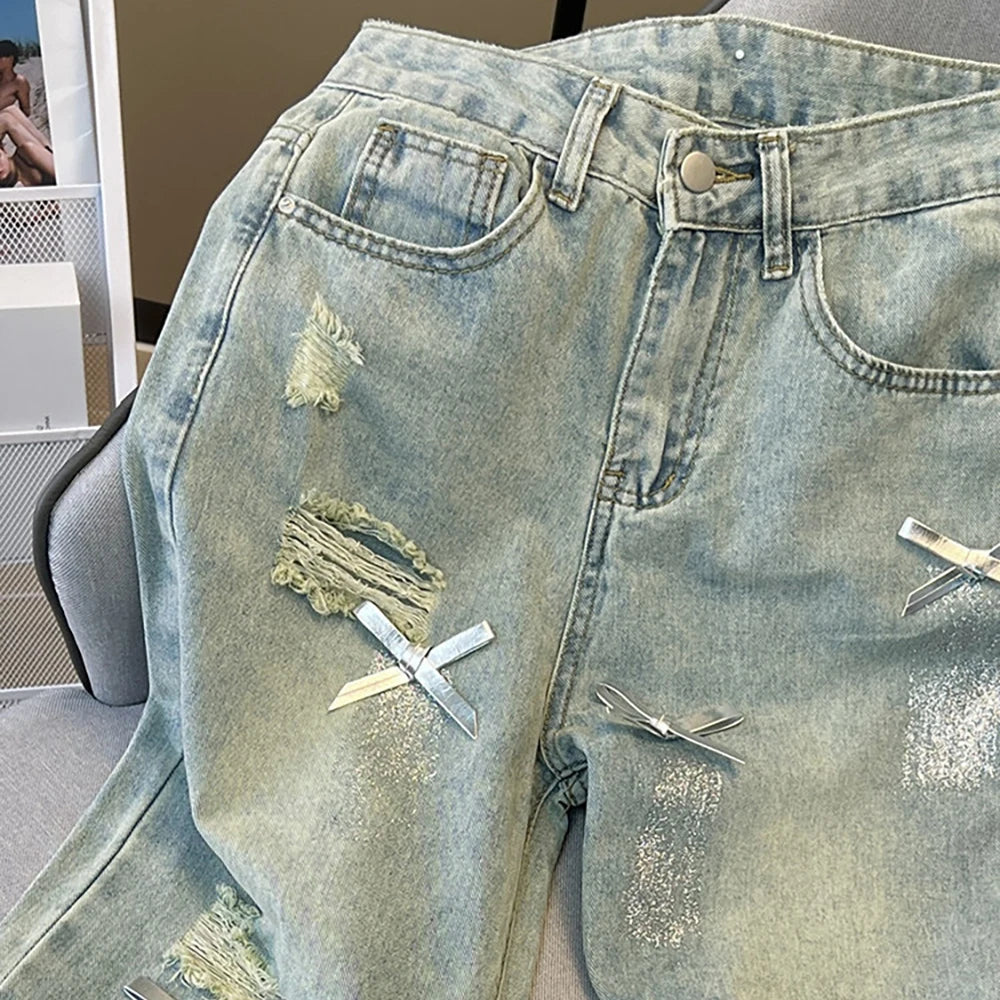 Distressed Ripped Blue Denim Pants
