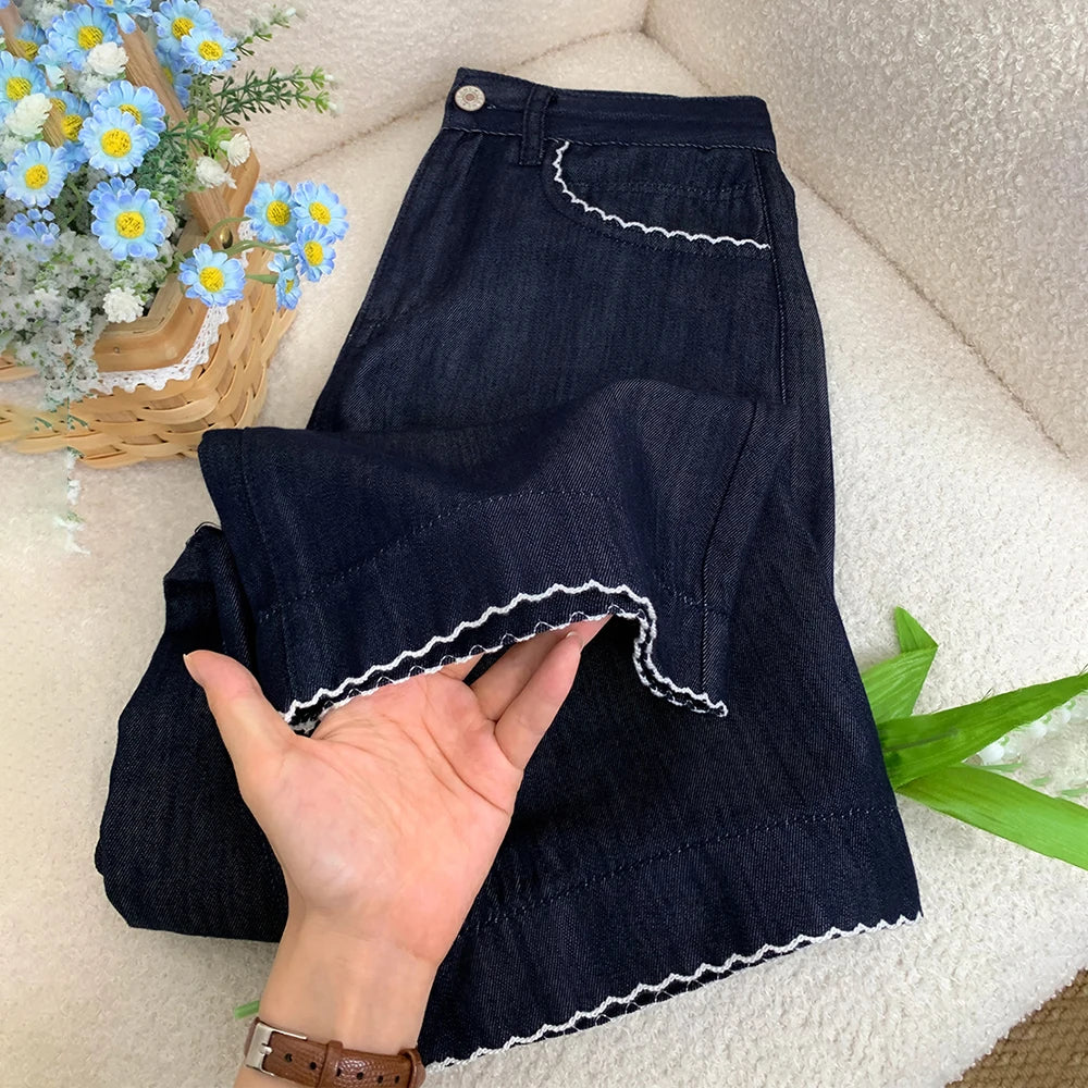 Thin Dark Blue Denim Pants