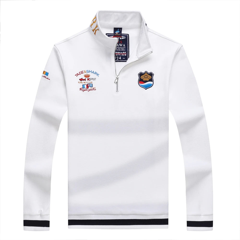 Men‘s Shark Embroidery Long Sleeve Polo Shirt