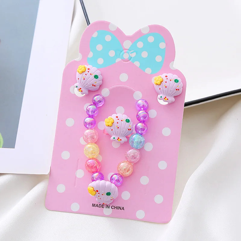 Kawaii Disney Frozen Elsa Girls Bracelet Ear Clip Ring Set Disney Princess Bracelet Cartoon Toys Kids Girls Jewelry Gifts