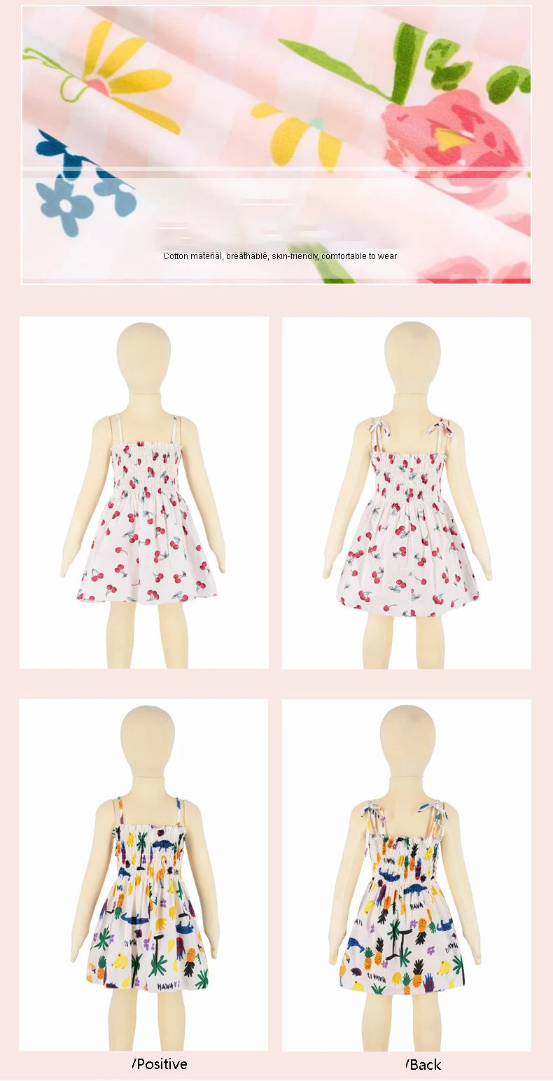 Children's Summer Floral Princess Dress – Cotton Sling Sundress for Girls