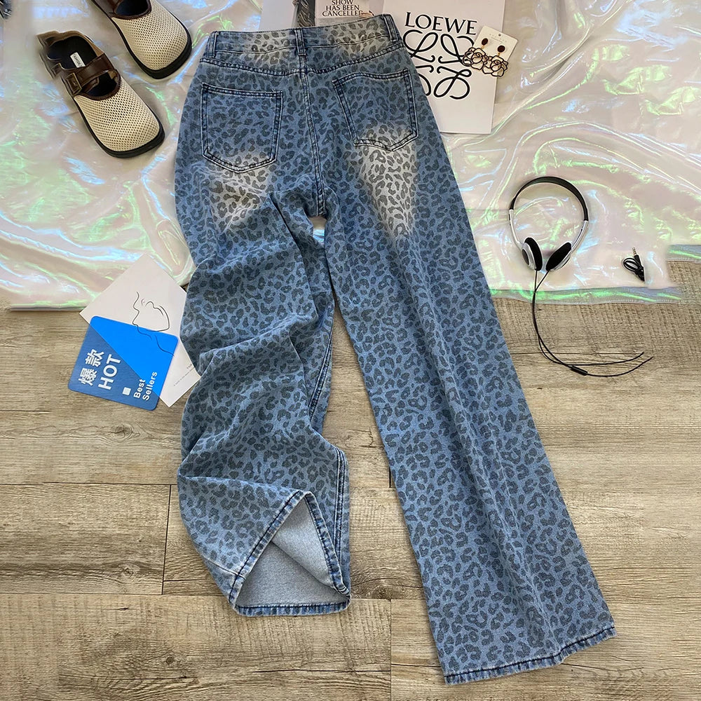 Leopard Print Wide Leg Jeans
