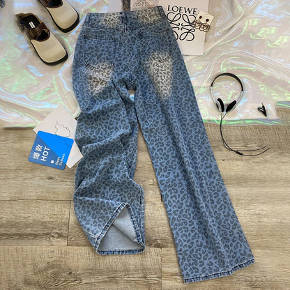 Leopard Print Wide Leg Jeans