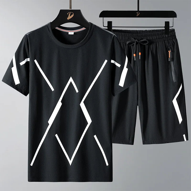 Men T Shirt Suit Shorts Tshirt Set