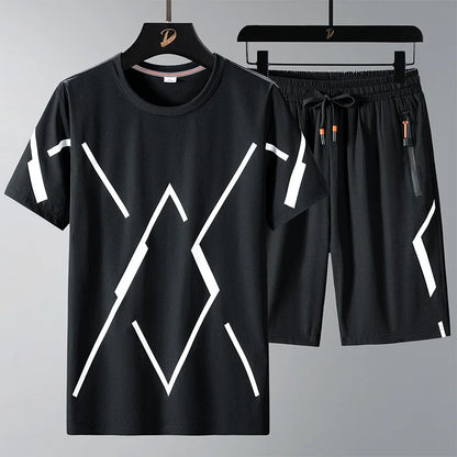 Men T Shirt Suit Shorts Tshirt Set