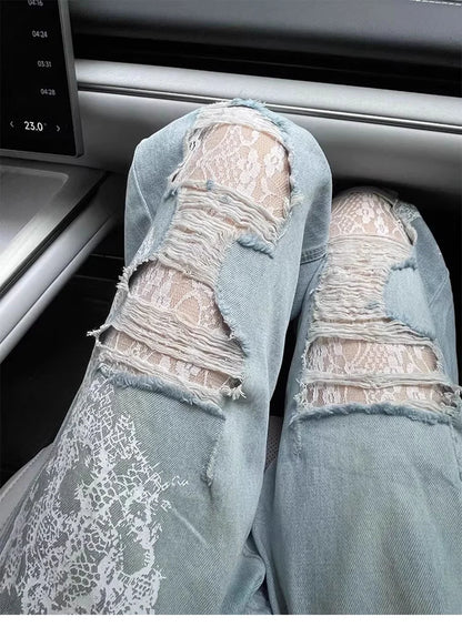 Oversized Fashion Ripped Holes Jeans