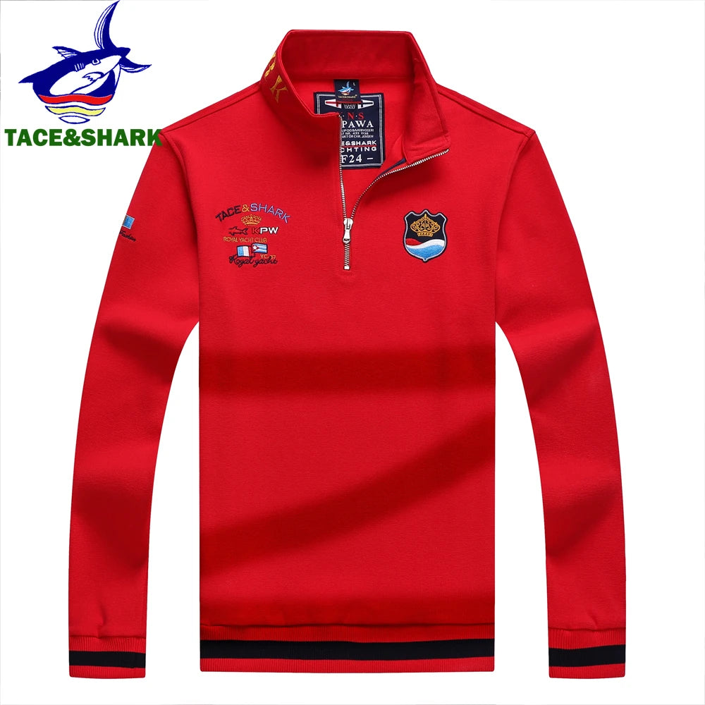 Men‘s Shark Embroidery Long Sleeve Polo Shirt