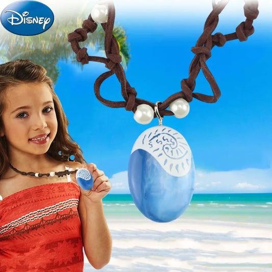 Disney Princess Anime Action Figure Moana Handmade Braided Leather Rope Necklace Pendant Cosplay Model Children Christmars Gift