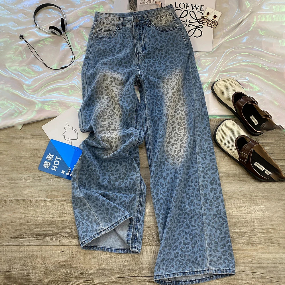 Leopard Print Wide Leg Jeans