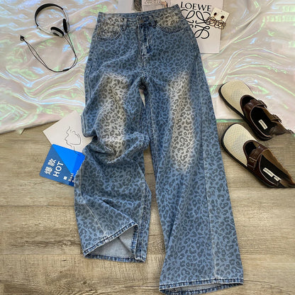 Leopard Print Wide Leg Jeans