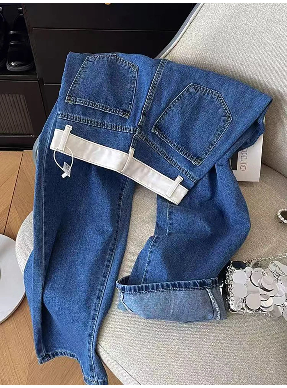 Oversized Women Blue Denim Pants