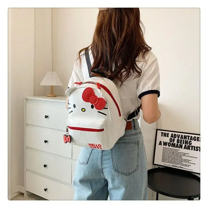 Cartoon Hello Kitty Backpack Anime Figure Student Schoolbag Girl Hello Kitty Kawaii PU Leather Big Capacity Knapsack Girl Gift