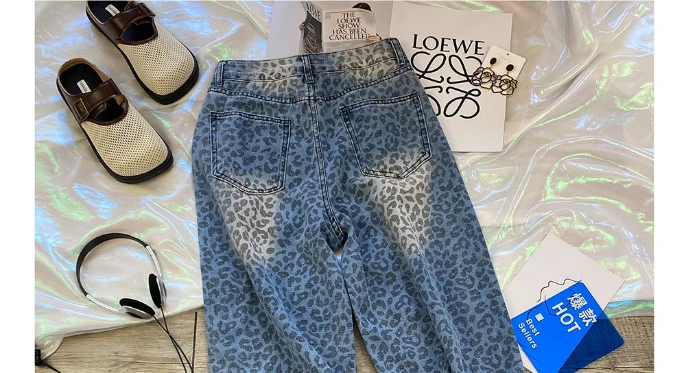 Leopard Print Wide Leg Jeans