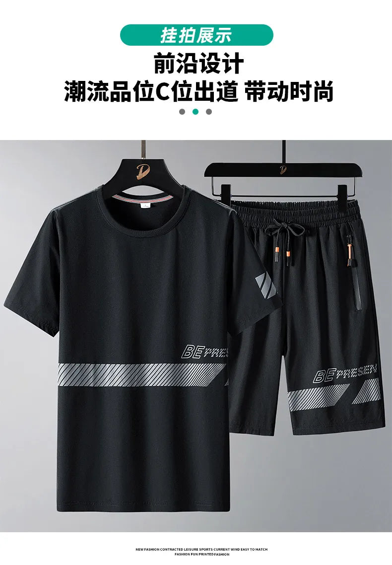 Men T Shirt Suit Shorts Tshirt Set