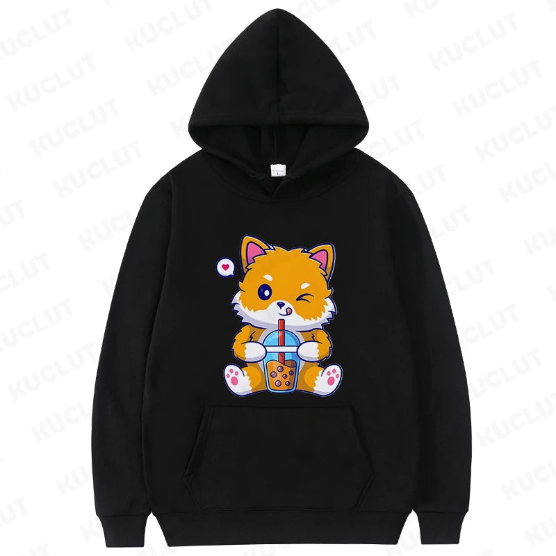 Boba Fox Drinking Print Women Hoodies