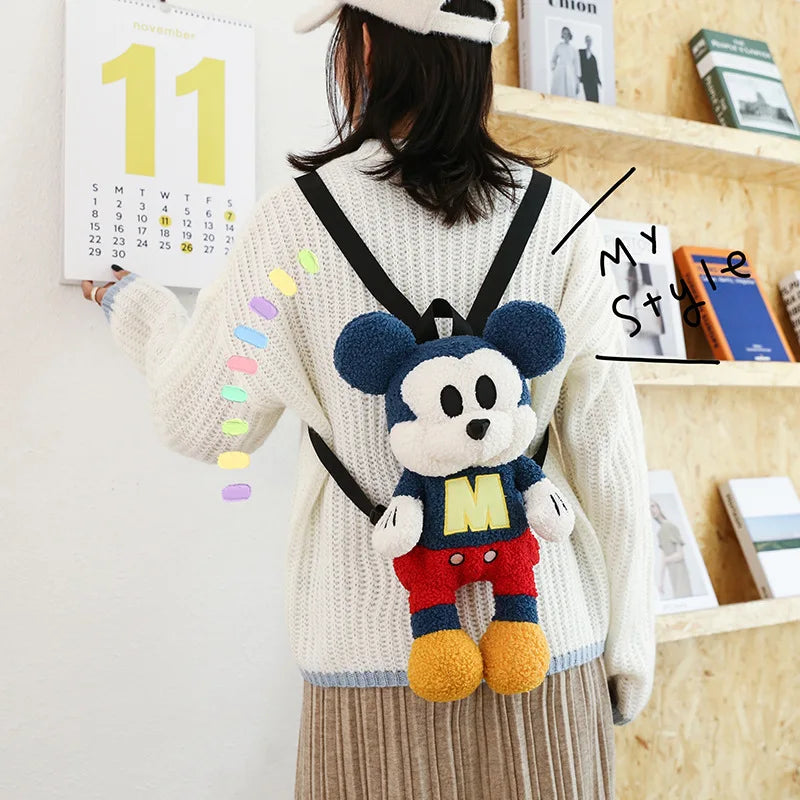 25cm Fashion Cartoon Backpack Mickey Mouse Plush Toy Bag Super Soft Toy Bag Student Bag Holiday Gift