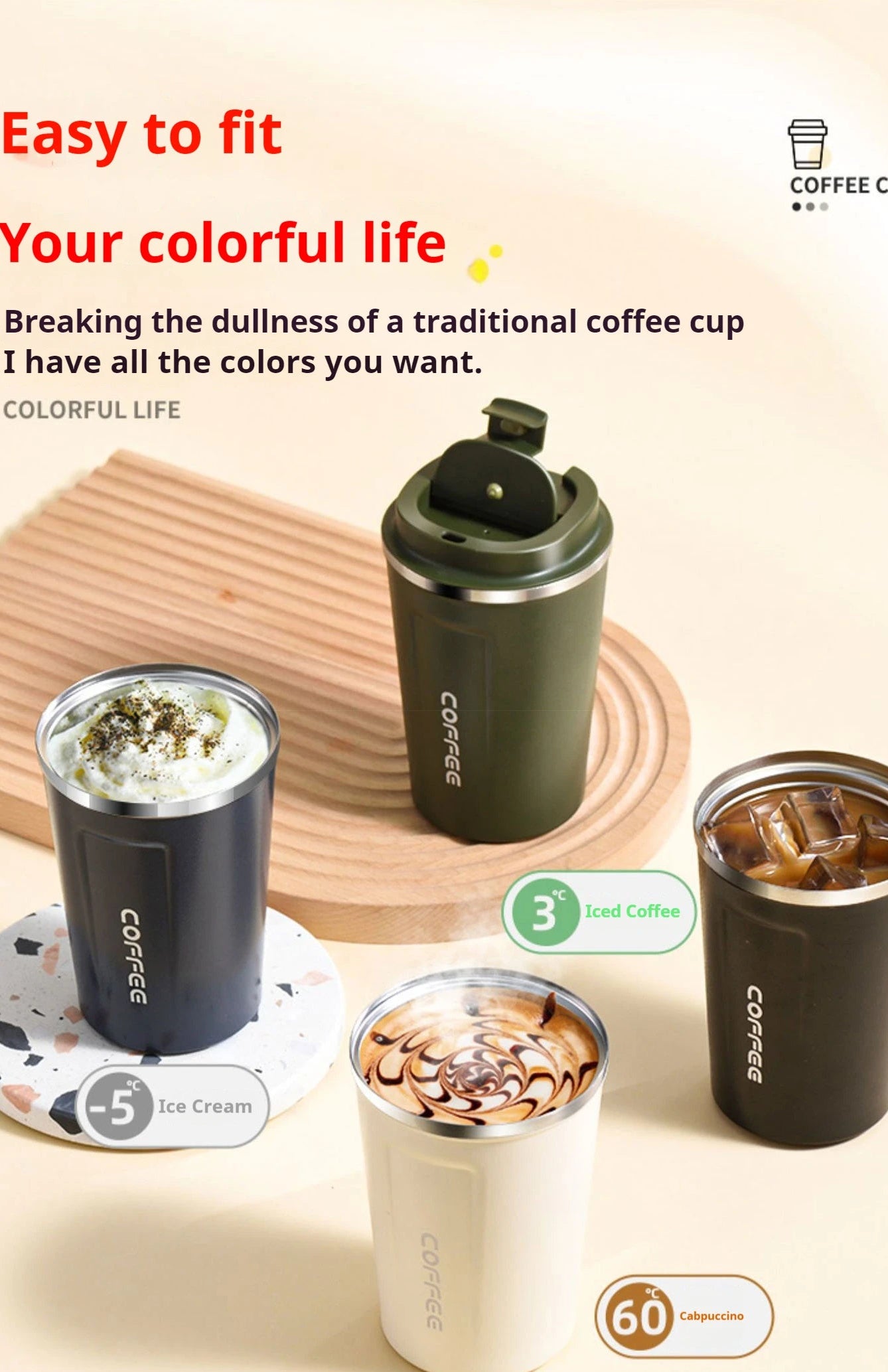 380/510ML Stainless Steel Coffee Mug Portable Tumbler Vacuum Flasks Car Thermal Cup Keeps Cold and Heat Thermal Mug Coffee Cup