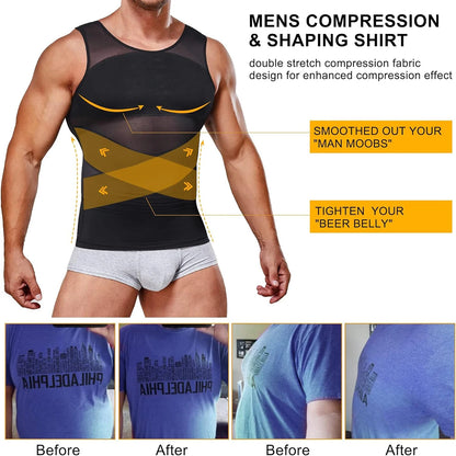 Men Compression Shirt Cross Mesh Tank Top Breathable Sleeveless Shapewear Undershirt Slimming Body Shaper Tummy Control Vest