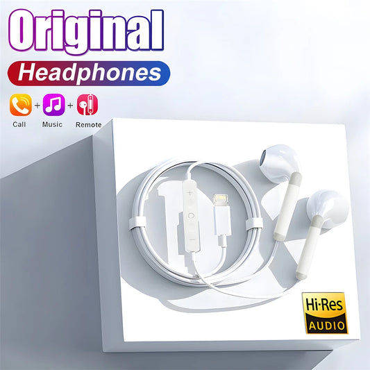 Original Headphones For Apple iPhone 16 15 14 11 13 12 Pro Max Plus In-ear Lightning Type-C Wired Bluetooth Earphones For Xiaomi