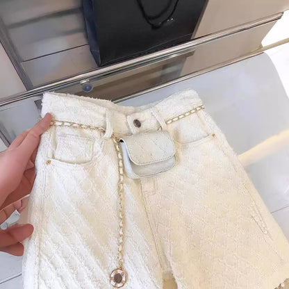 White Plaid Straight Loose Pants