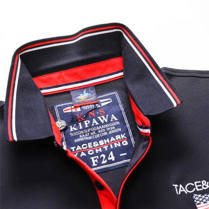 TACE&SHARK Casual Shark Flag Embroidery Short Sleeve Polo Shirts