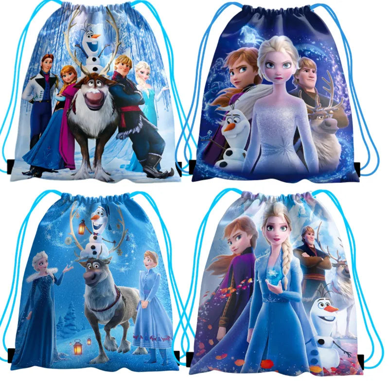 6/12PCS Disney Princess Frozen Anna Elsa Backpacks Birthday Party Gifts Non-woven Drawstring Bags Kids Swimming Backpacks Gifts