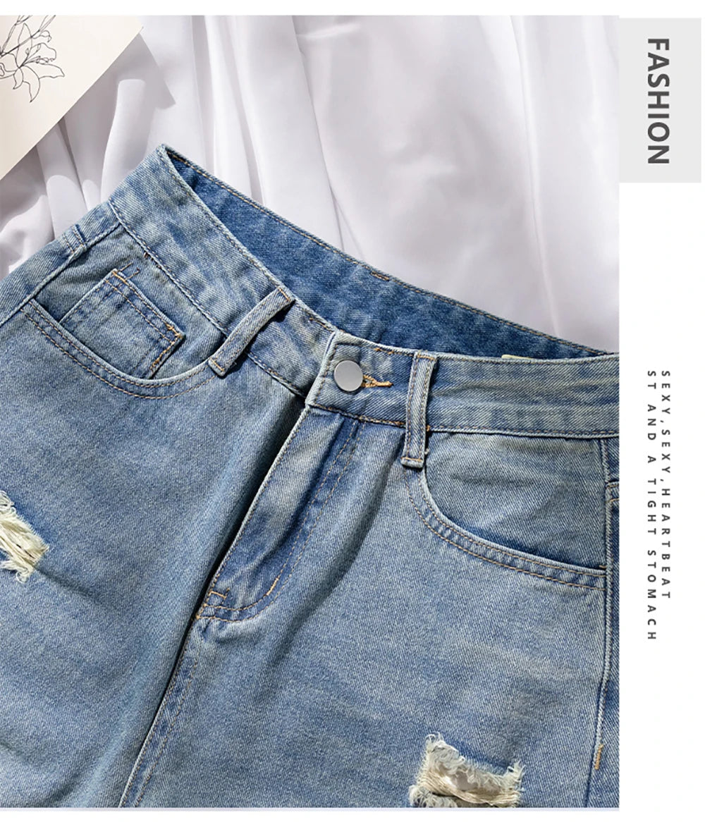 Ripped Holes Denim Shorts for Women