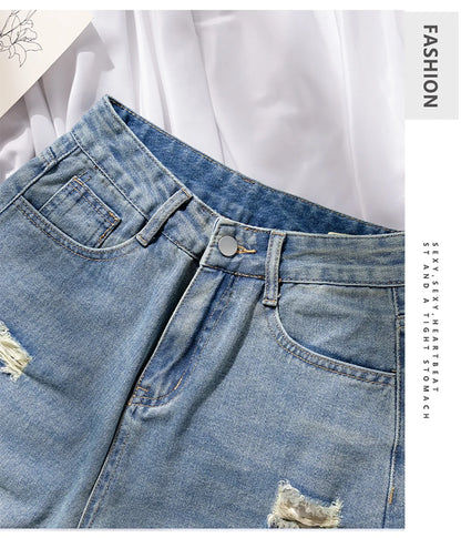 Ripped Holes Denim Shorts for Women