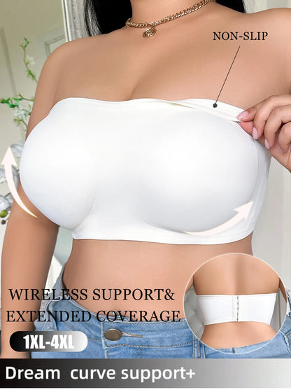 Plus Size Wireless Strapless Bra - No-Slip Bandeau with Support