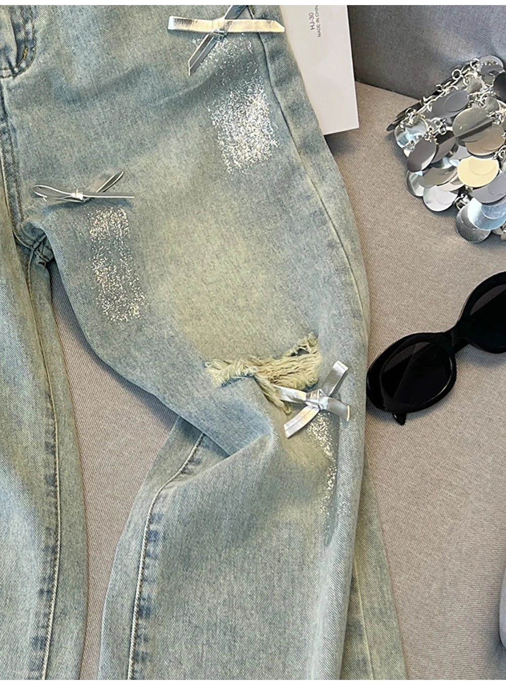 Distressed Ripped Blue Denim Pants