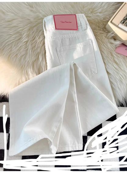 White Wide Leg Denim Pants for Women Size S-5XL