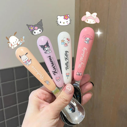 Sanrio Spoon Children Tableware Kuromi Cinnamoroll Hello Kitty My Melody Stainless Steel Toddler Dinnerware Cutlery Kids Gifts