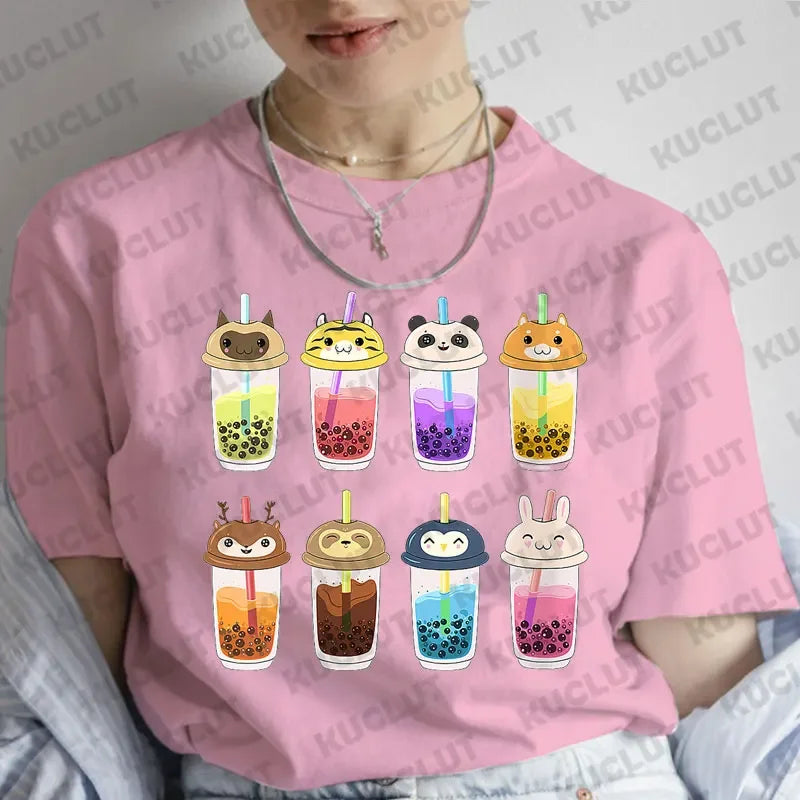 Women Clothing Boba Drink T-Shirt Bubble Tea Kawaii Drinks