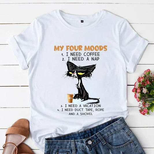 My Four Moods Lazy Cat Anime Tops Short Sleeves T-shirts