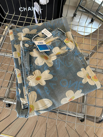 Floral Print Wide Leg Jeans