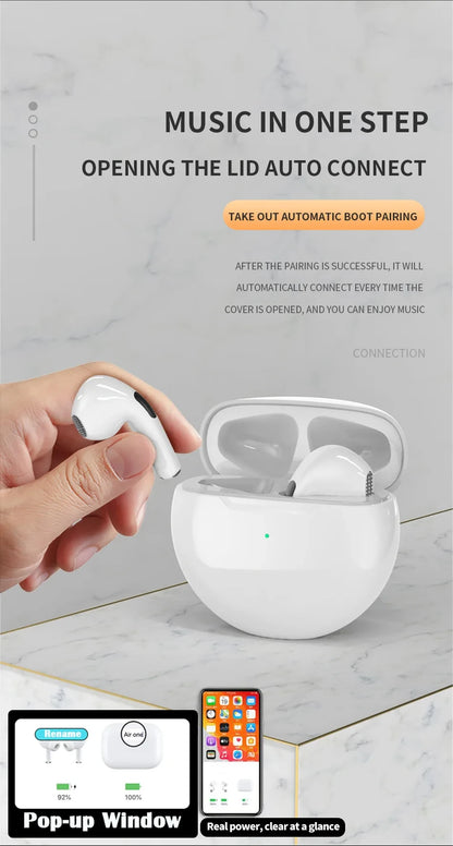 Air Pro 6 TWS Wireless Bluetooth For Apple iPhone 15 14 13 12 11 Pro Max Earphones Pods Earbuds For Xiaomi 14 Headset Headphone