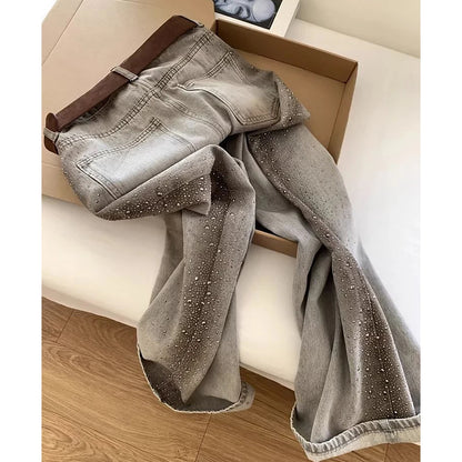 Rhinestone Wide Leg Denim Pants