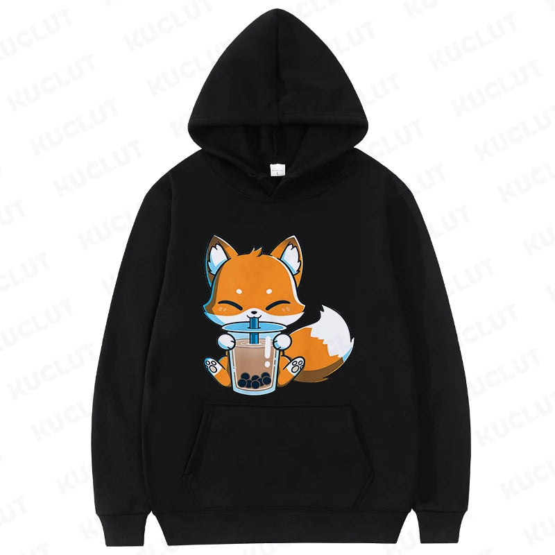 Boba Fox Drinking Print Women Hoodies