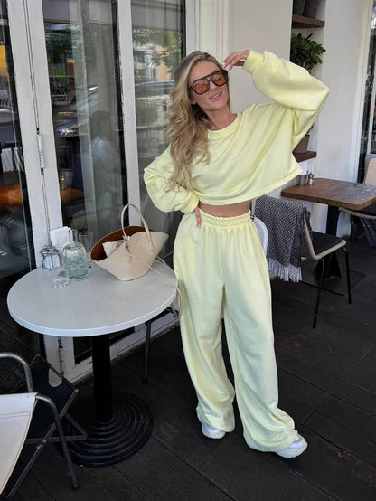 Casual Elastic Wide Leg Pants 2 Pieces Sets